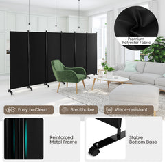 6 Panel Room Divider on Wheels-Black