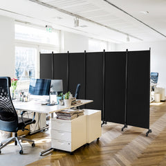 6 Panel Room Divider on Wheels-Black
