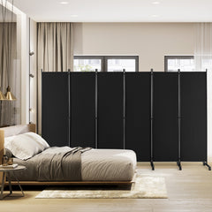 6 Panel Room Divider on Wheels-Black