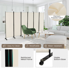 6 Panel Room Divider on Wheels-White