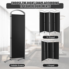 4 Panel Freestanding Folding Room Divider for Living Room Office-Black