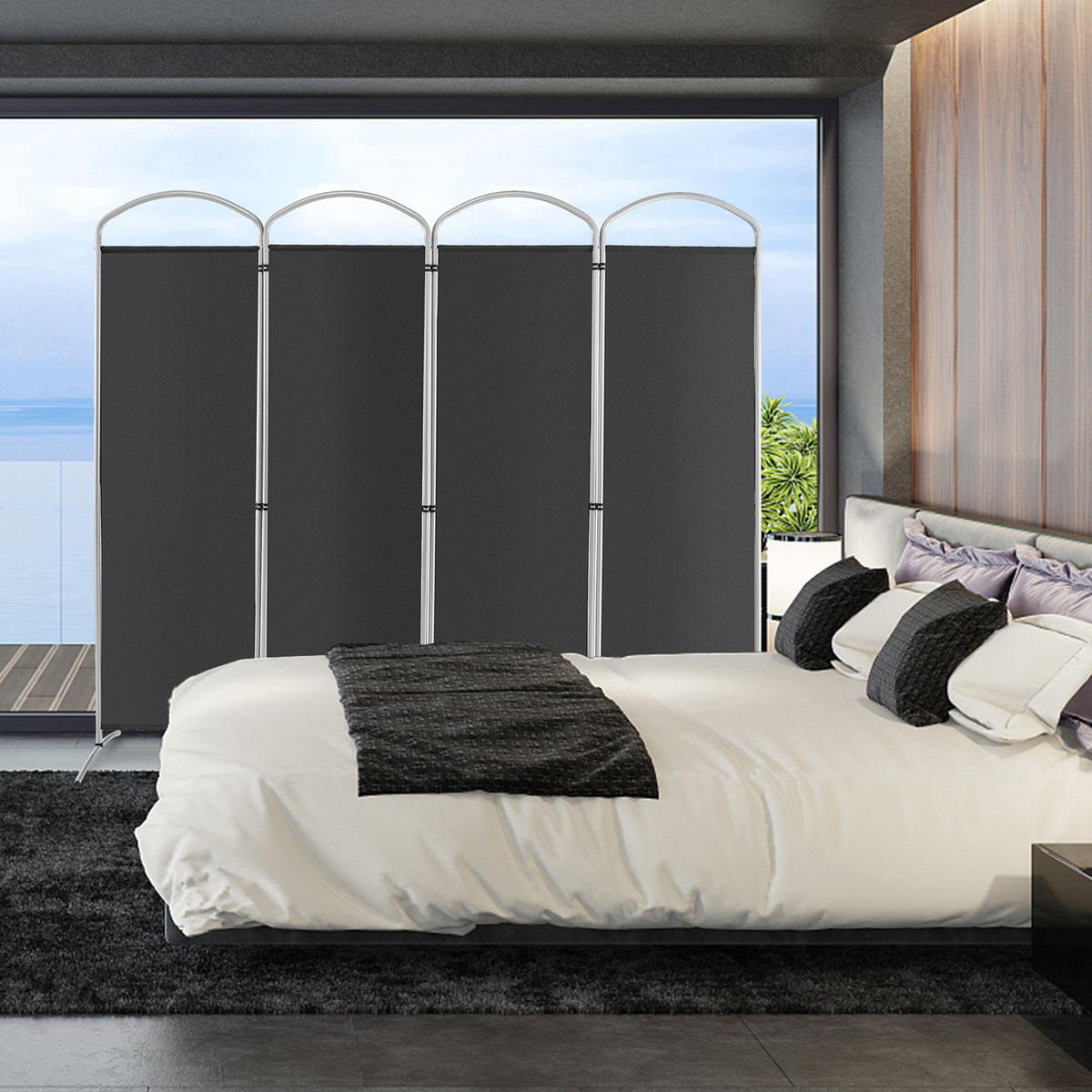 4 Panel Freestanding Folding Room Divider for Living Room Office-Grey