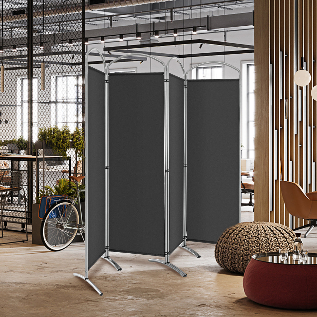 4 Panel Freestanding Folding Room Divider for Living Room Office-Grey
