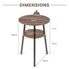2-Tier Wooden Round Side Table with Storage Shelf-Walnut