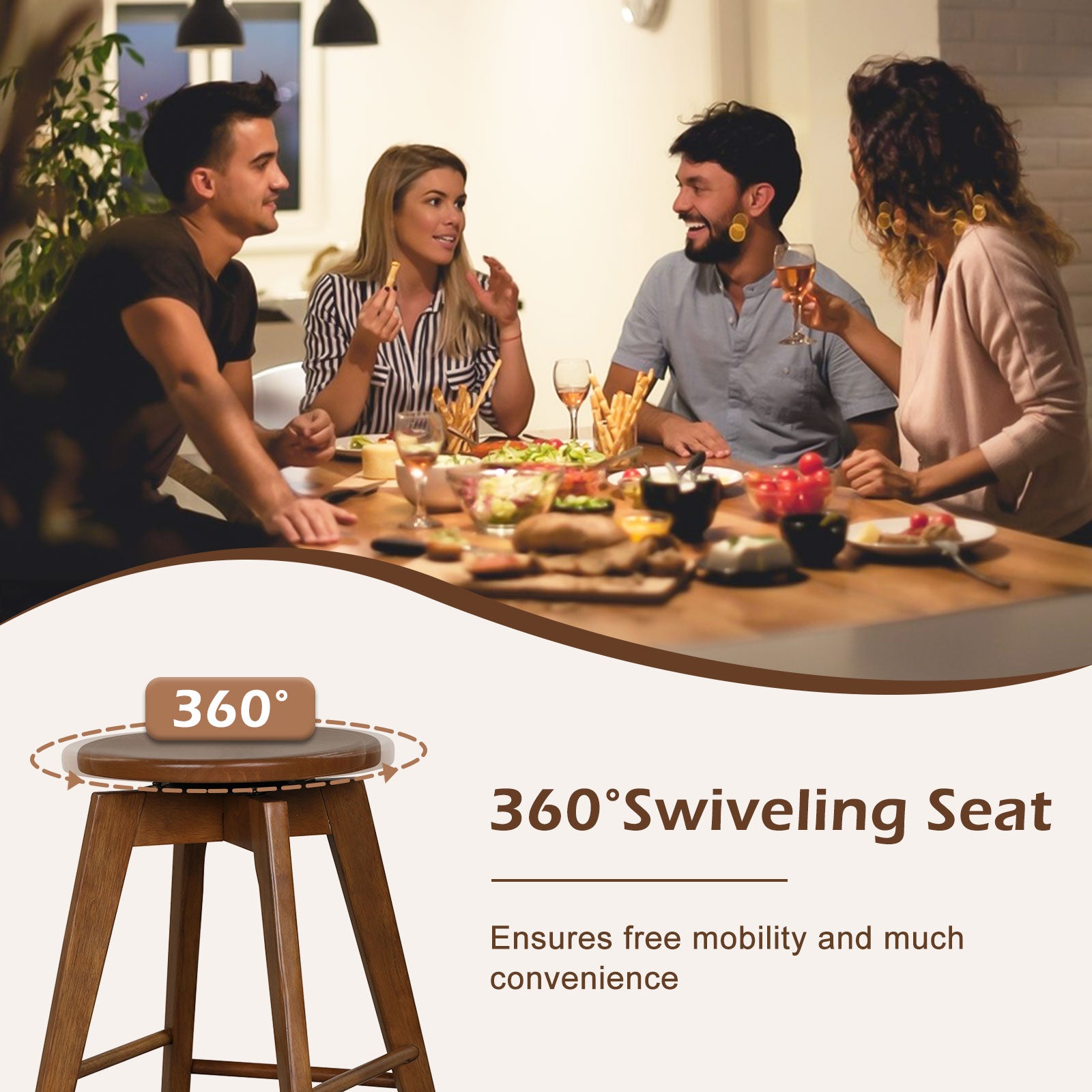 360¬∞ Swivel Counter Height Bar Chairs with Rubber Wood Frame