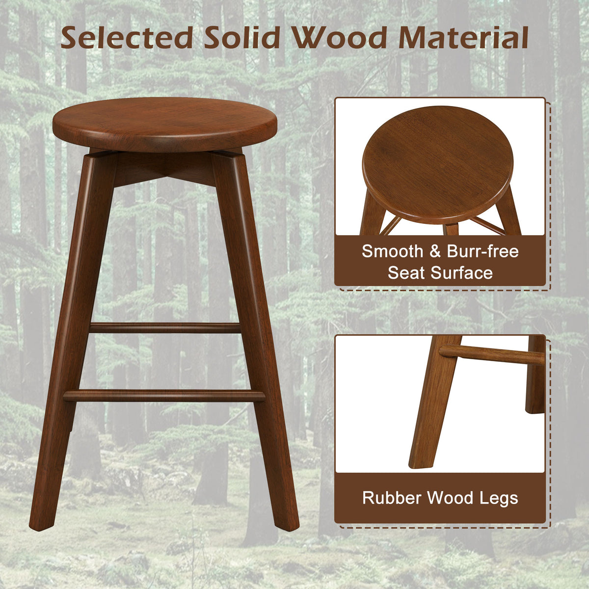 360° Swivel Counter Height Bar Chairs with Rubber Wood Frame