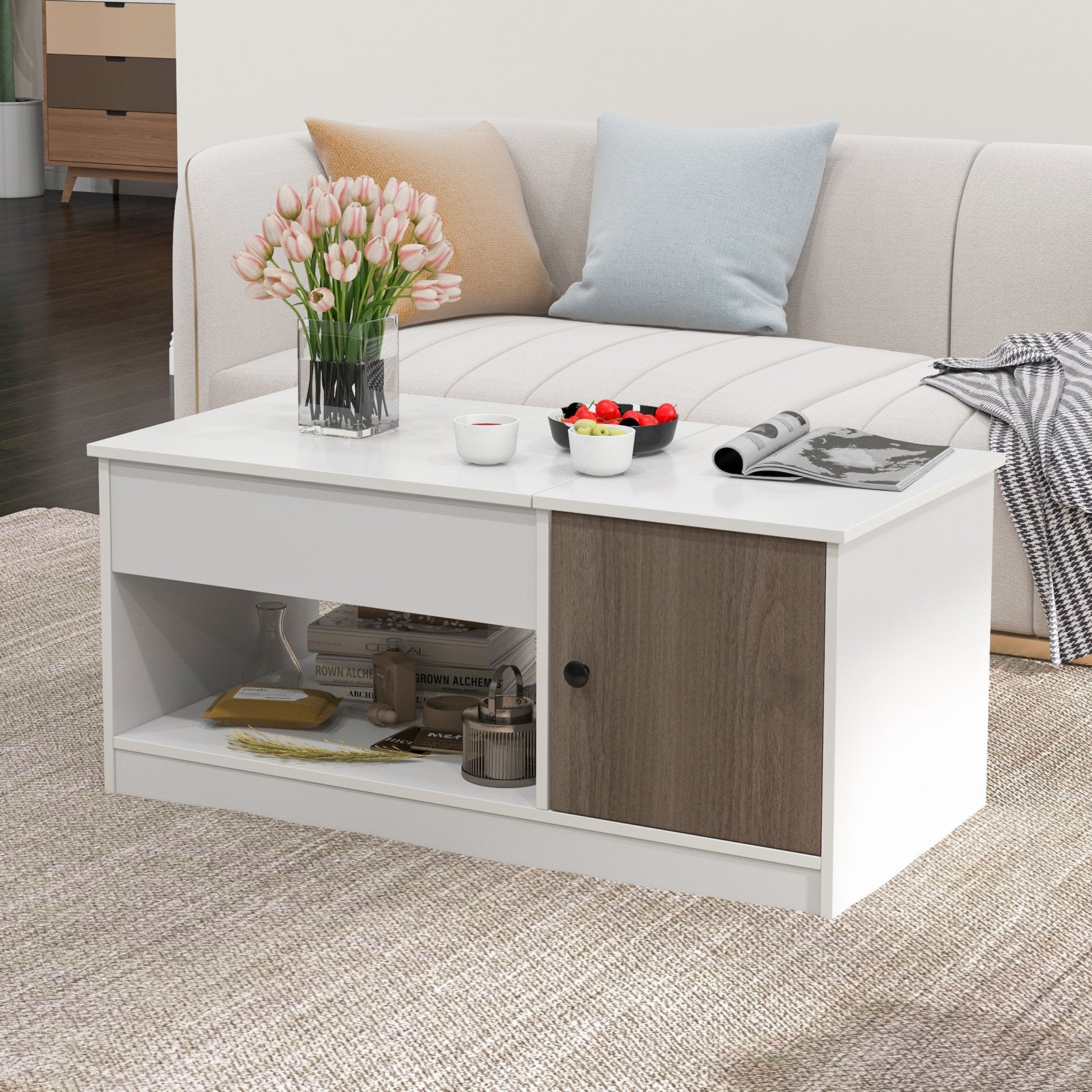 Modern Cocktail Table with Lift Tabletop and Hideaway Compartments