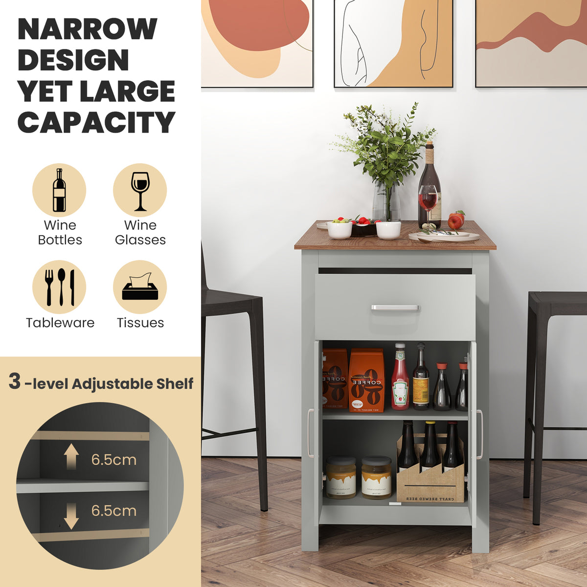 Counter Height Table with Storage Rectangular Pub Dining Table-Grey