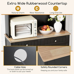 Double Tilt Out Trash Cabinet with Rubber Wood Countertop for Kitchen Dining Room-Black