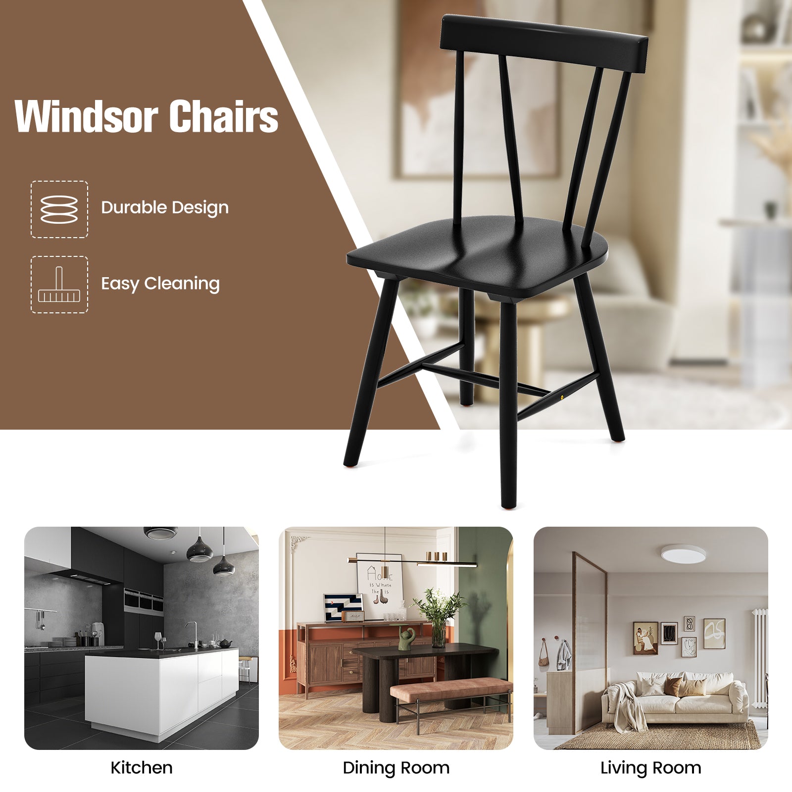 Set of 2 Windsor Chairs-Black