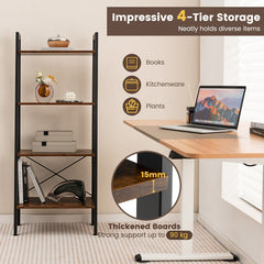 4-Tier Bookshelf with Metal Frame-Rustic Brown
