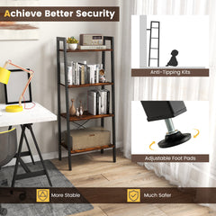 4-Tier Bookshelf with Metal Frame-Rustic Brown