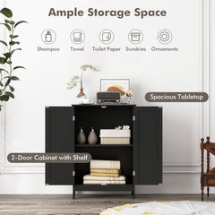 Double Door Bathroom Floor Cabinet with Shelf-Black
