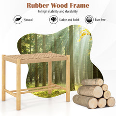 Dining Stool Set of 2 with Rubber Wood Frame and Woven Paper Seat-56 x 36 x 45cm