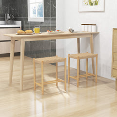 Dining Stool Set of 2 with Rubber Wood Frame and Woven Paper Seat-56 x 36 x 45cm