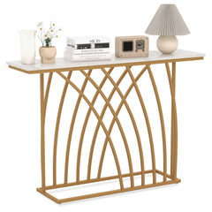 120cm Console Table with Faux Marble Tabletop-White