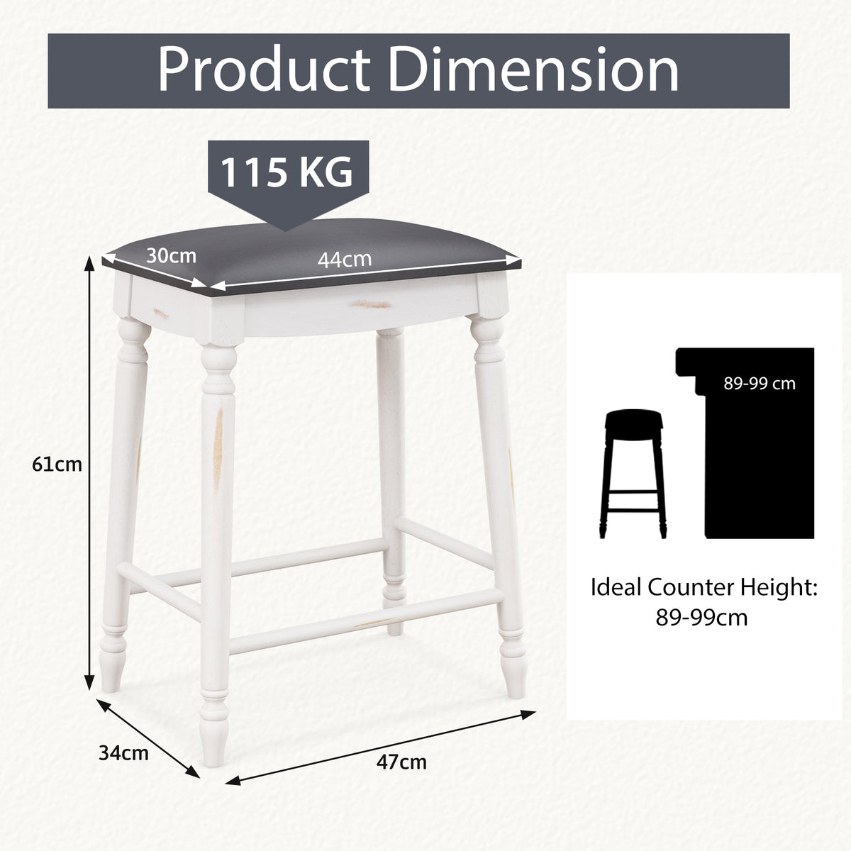 61/74 cm Upholstered Bar Stool Set of 2-61 cm