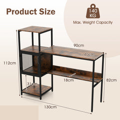 Home Office Desk with Bookshelf Storage Cabinet and Shelves for Study-Rustic Brown