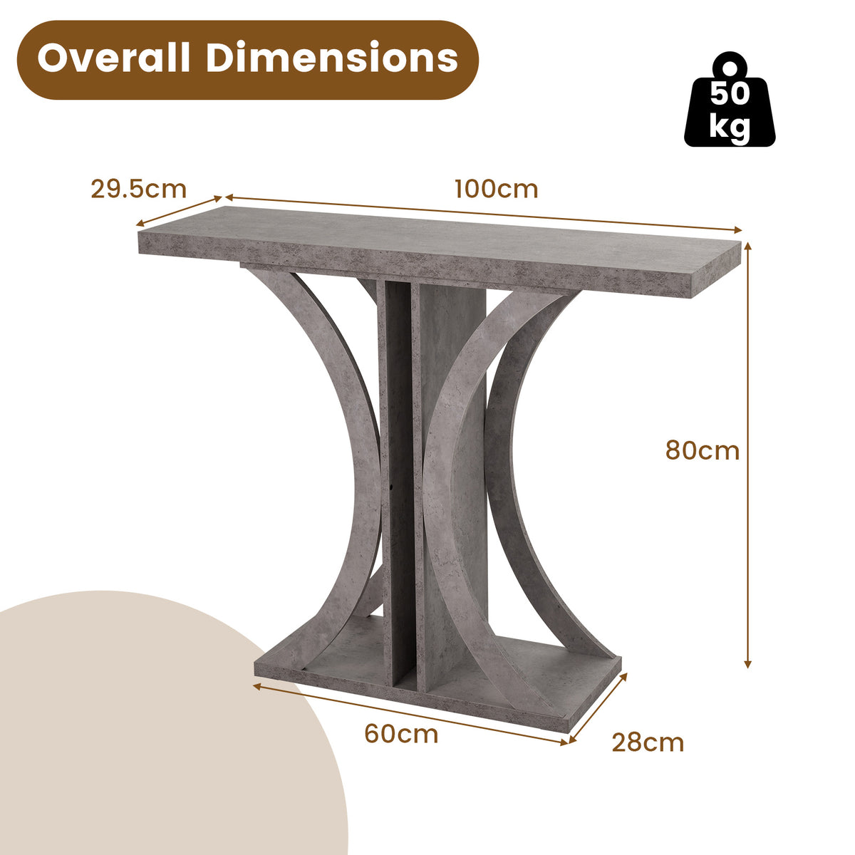 Console Table 100 cm Rectangular Entryway Table with Geometric Frame-Grey