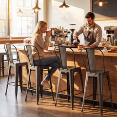 62 cm Metal Bar Stools Set of 4 with Backrests and Footrests-Gun