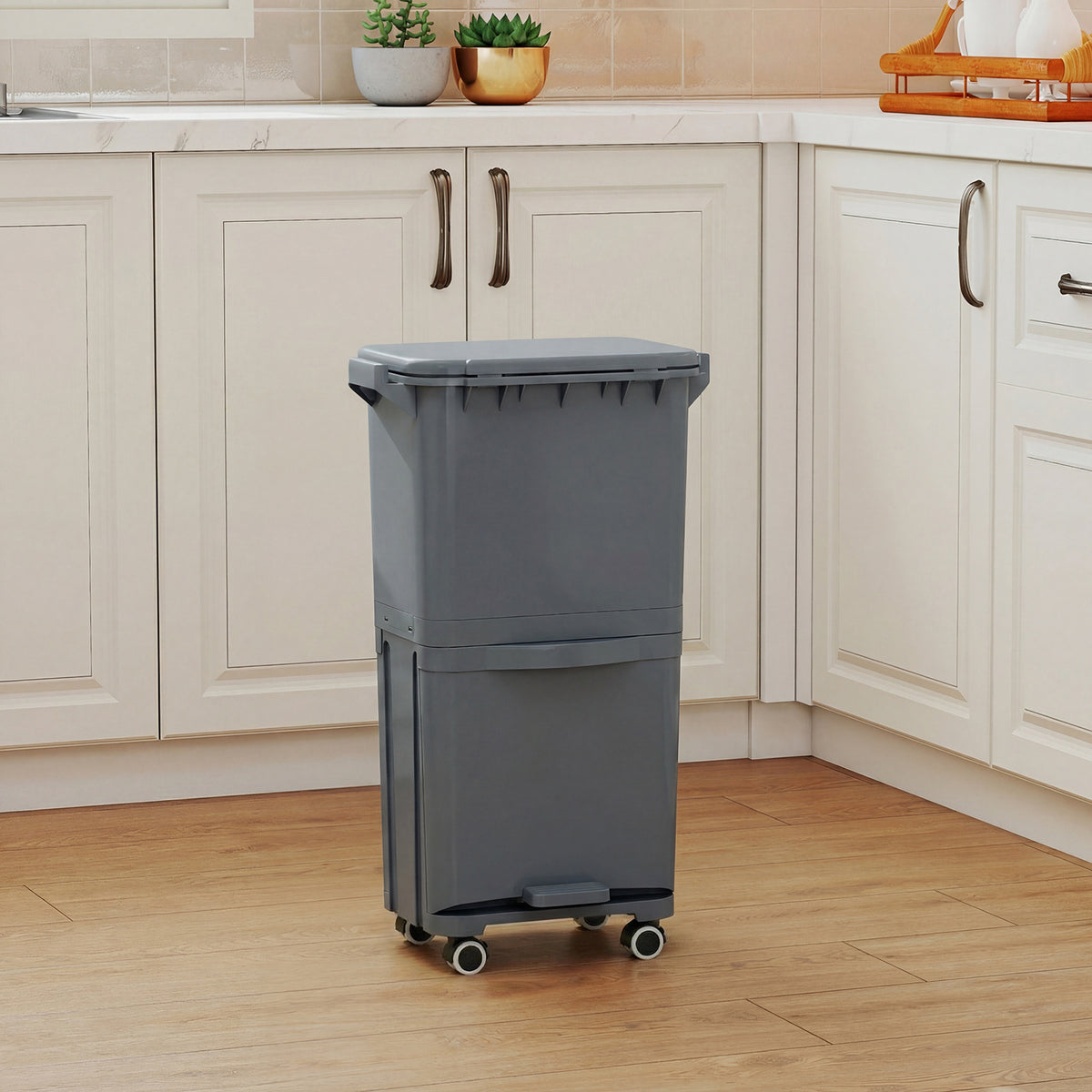 Trash Can with 2 Removable Bins and Tilting Compartment for Kitchen Office-Grey