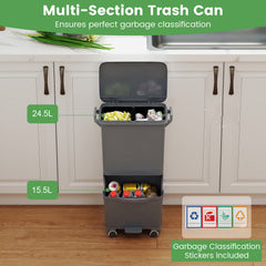 Trash Can with 2 Removable Bins and Tilting Compartment for Kitchen Office-Grey