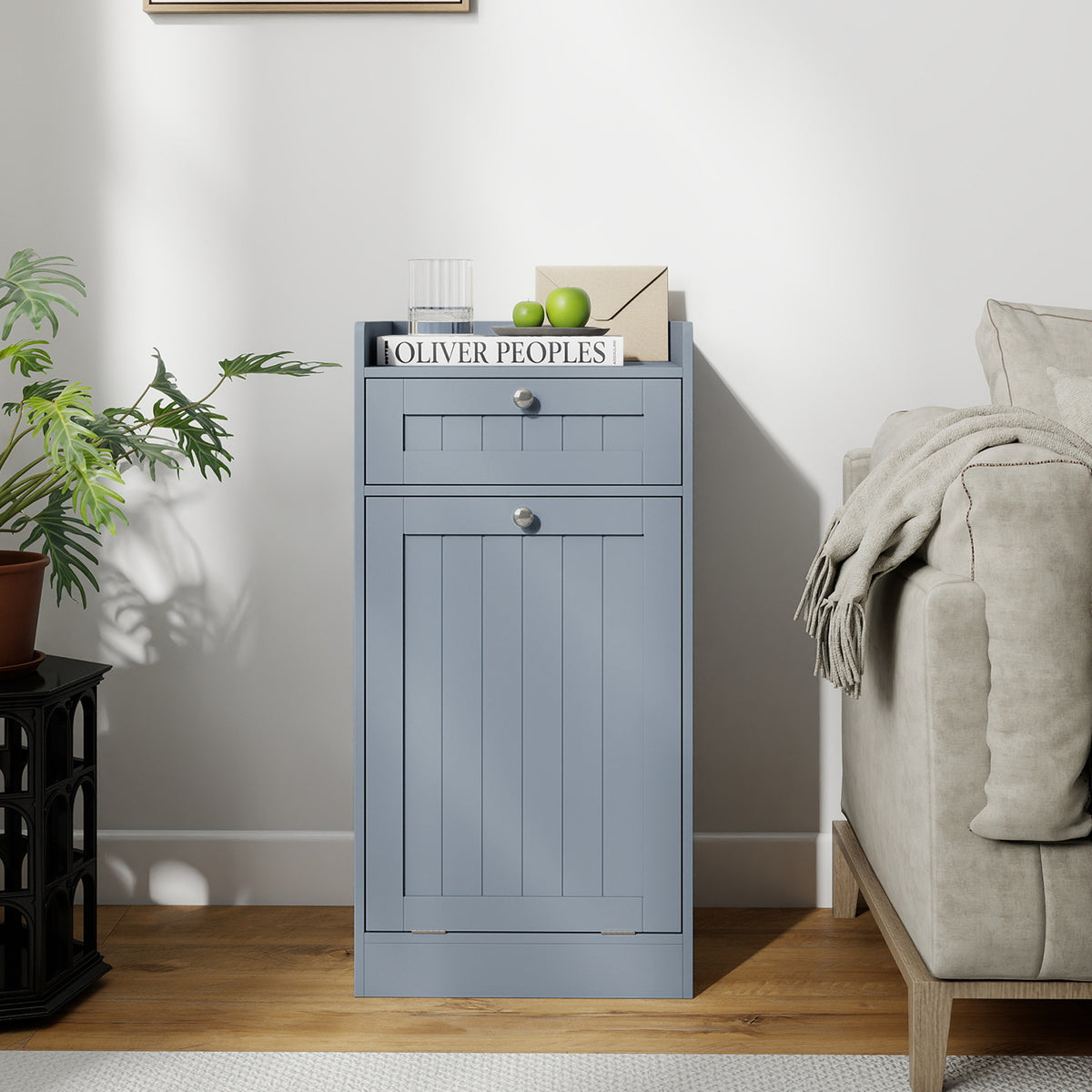 Bathroom Storage Cabinet with Drawer and Removable Hamper-Grey