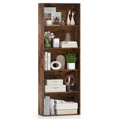 5-Tier Bookshelf with Freestanding Display Shelf and Storage Organizer for Living Room-Rustic Brown