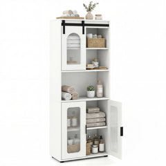 Bathroom Floor Cabinet with Shelves and Sliding Barn Door-White