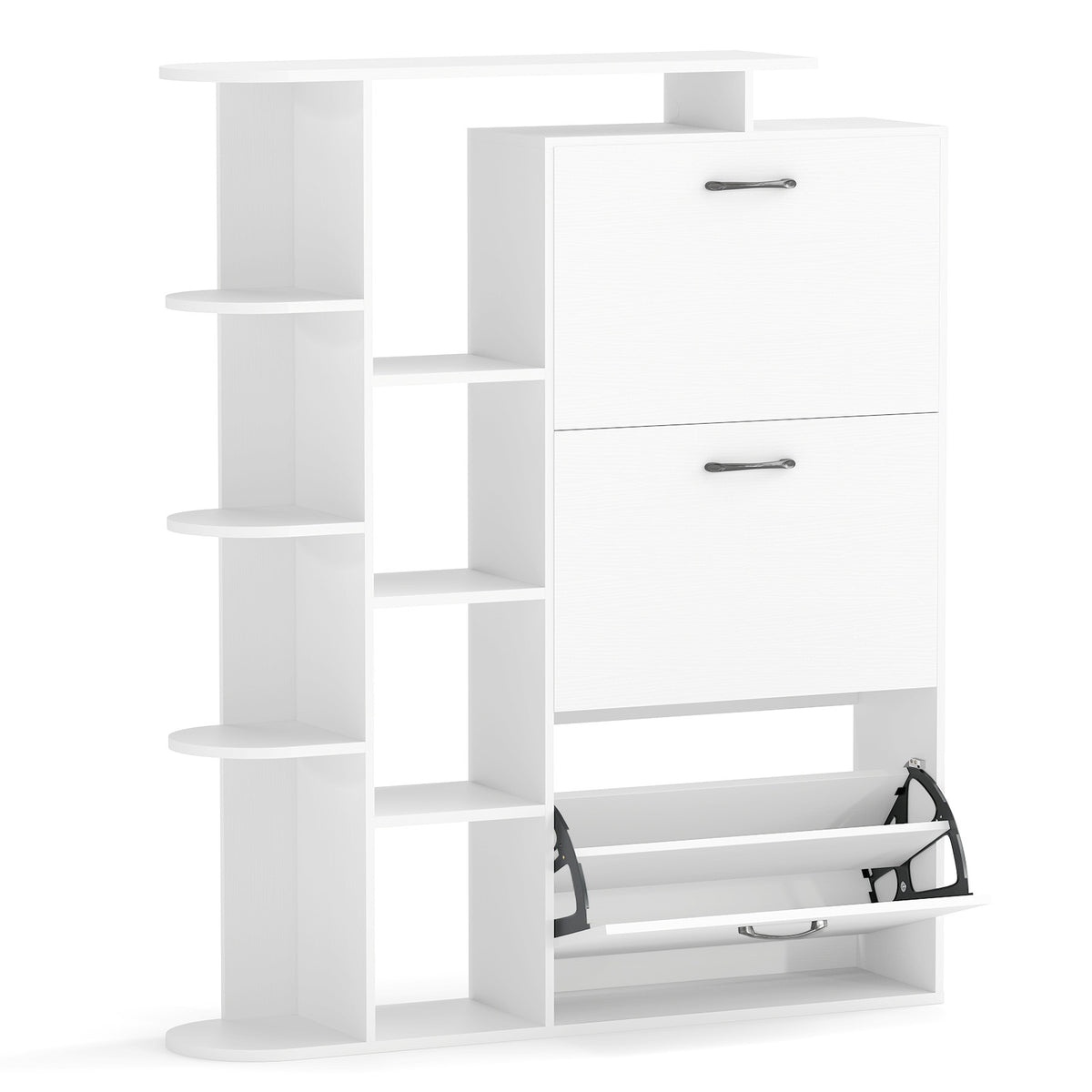 Freestanding Shoe Organizer with 3 Flip Drawers and 8 Adjustable Drawer Shelves-White