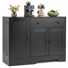 Buffet Cabinet with Storage with 3 Doors Drawers and Shelves-Black