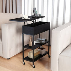 Rolling Lift Top End Table with Charging Station & Hidden Compartment for Living Room-Black