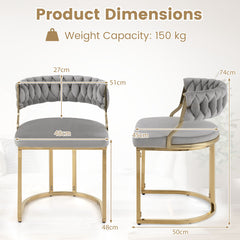 2 Pieces Velvet Dining Chairs with Curved Back and Metal Base-Grey