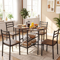 Oval dining table with 2 folding side panels and a metal frame for 4 people-Rustic Brown