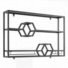 3-Tier Metal Wall Mounted Wine Rack with Glass Holder for Home Bar-Black