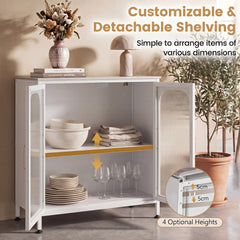 Sideboard Buffet Cabinet with Adjustable Shelf & 2 Translucent Doors for Dining Room-White