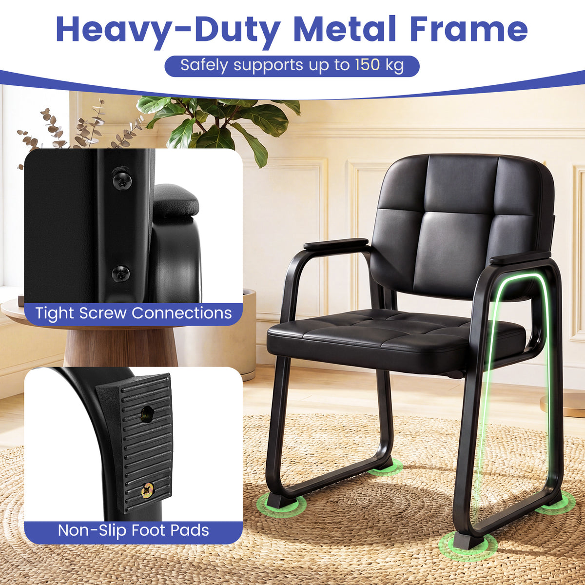 Waiting Room Guest Chairs Set of 2 with Sled Base for Conference Room-Black