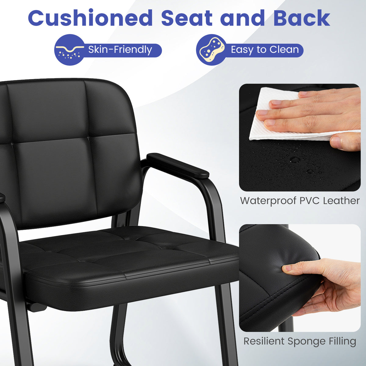 Waiting Room Guest Chairs Set of 2 with Sled Base for Conference Room-Black