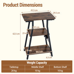 3-Tier Industrial Side Table with 2 AC Outlets 1 USB Port and 1 Type-C Port-Rustic Brown