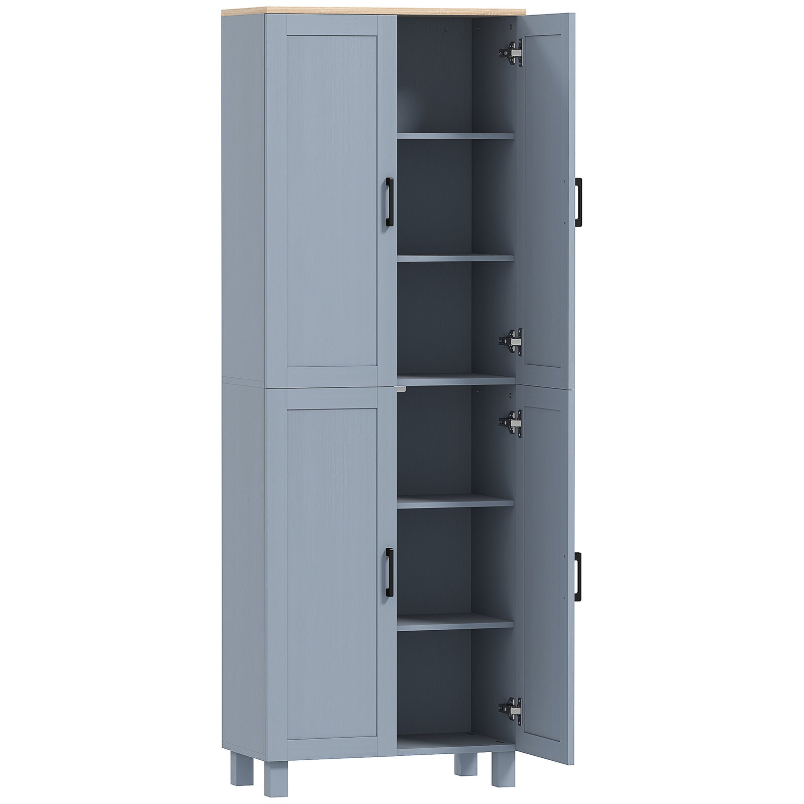 HOMCOM Freestanding Kitchen Cupboard, 4-Door Storage Cabinet with Adjustable Shelves, Modern Kitchen Pantry, 170cm, Grey
