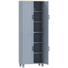 HOMCOM Freestanding Kitchen Cupboard, 4-Door Storage Cabinet with Adjustable Shelves, Modern Kitchen Pantry, 170cm, Grey