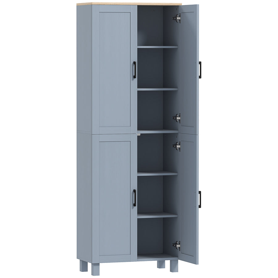 HOMCOM Freestanding Kitchen Cupboard, 4-Door Storage Cabinet with Adjustable Shelves, Modern Kitchen Pantry, 170cm, Grey