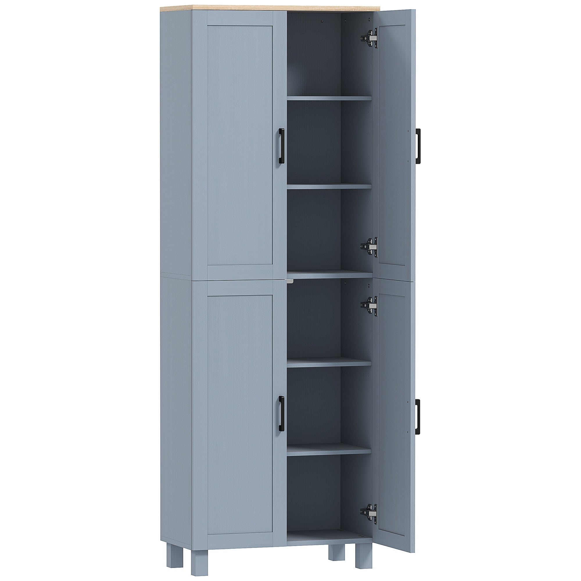 HOMCOM Freestanding Kitchen Cupboard, 4-Door Storage Cabinet with Adjustable Shelves, Modern Kitchen Pantry for Dining Room, 170cm, Grey Wood Effect