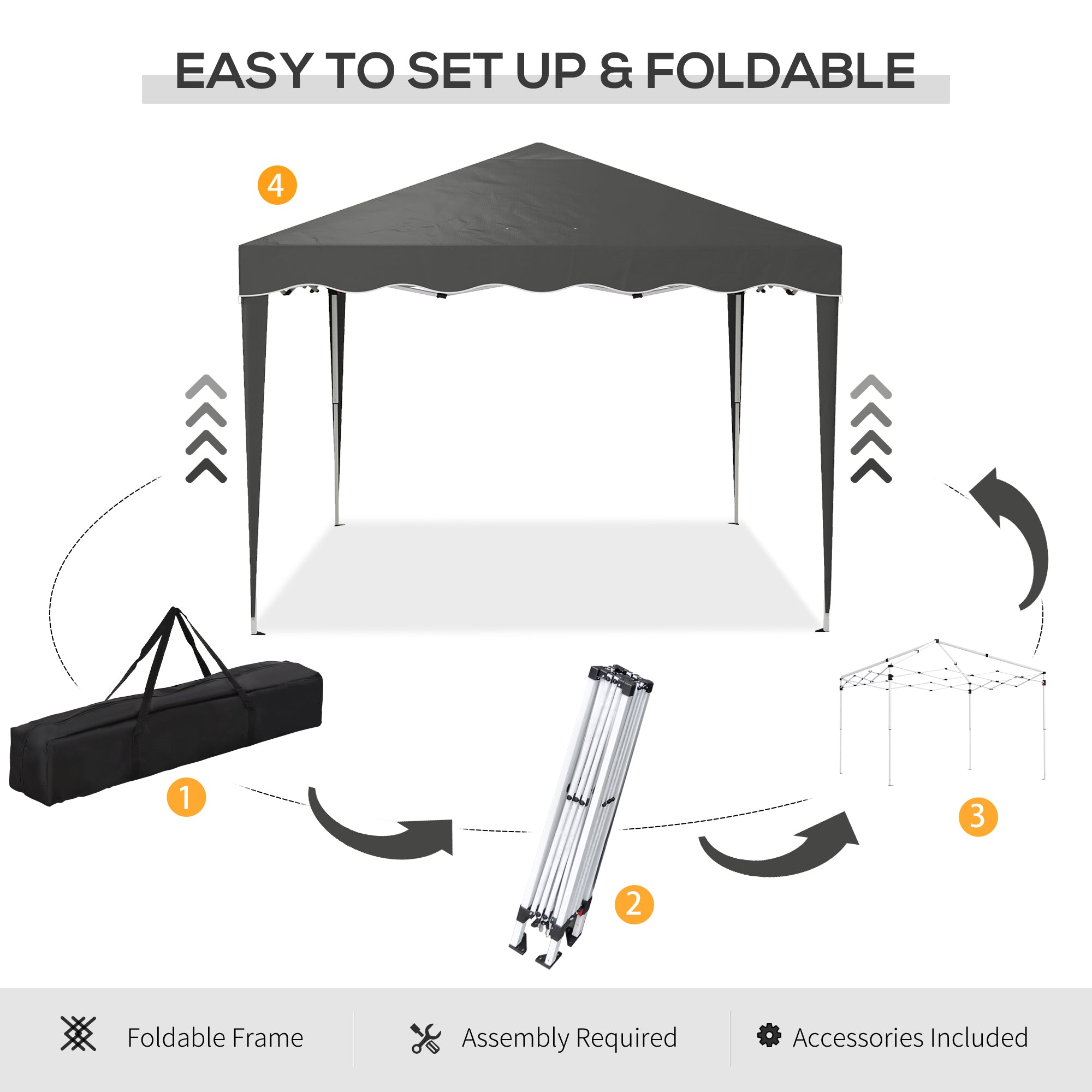 Outsunny 3 x 3cm Adjustable Height Pop-Up Gazebo, with Bag - Grey