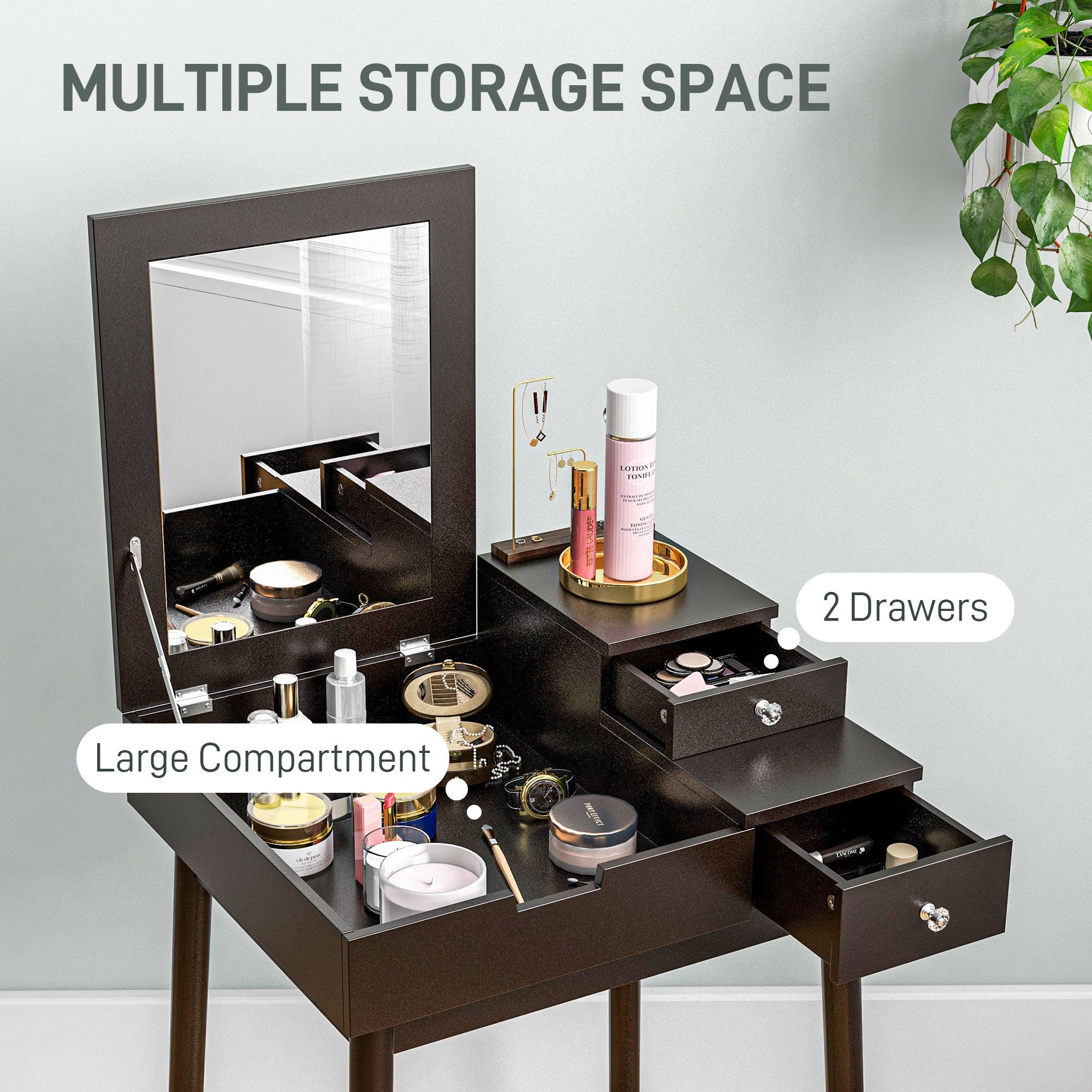 HOMCOM Dressing Table with Flip-up Mirror, Makeup Desk with 2 Drawers, Vanity Table Writing Desk for Bedroom Living Room, Black