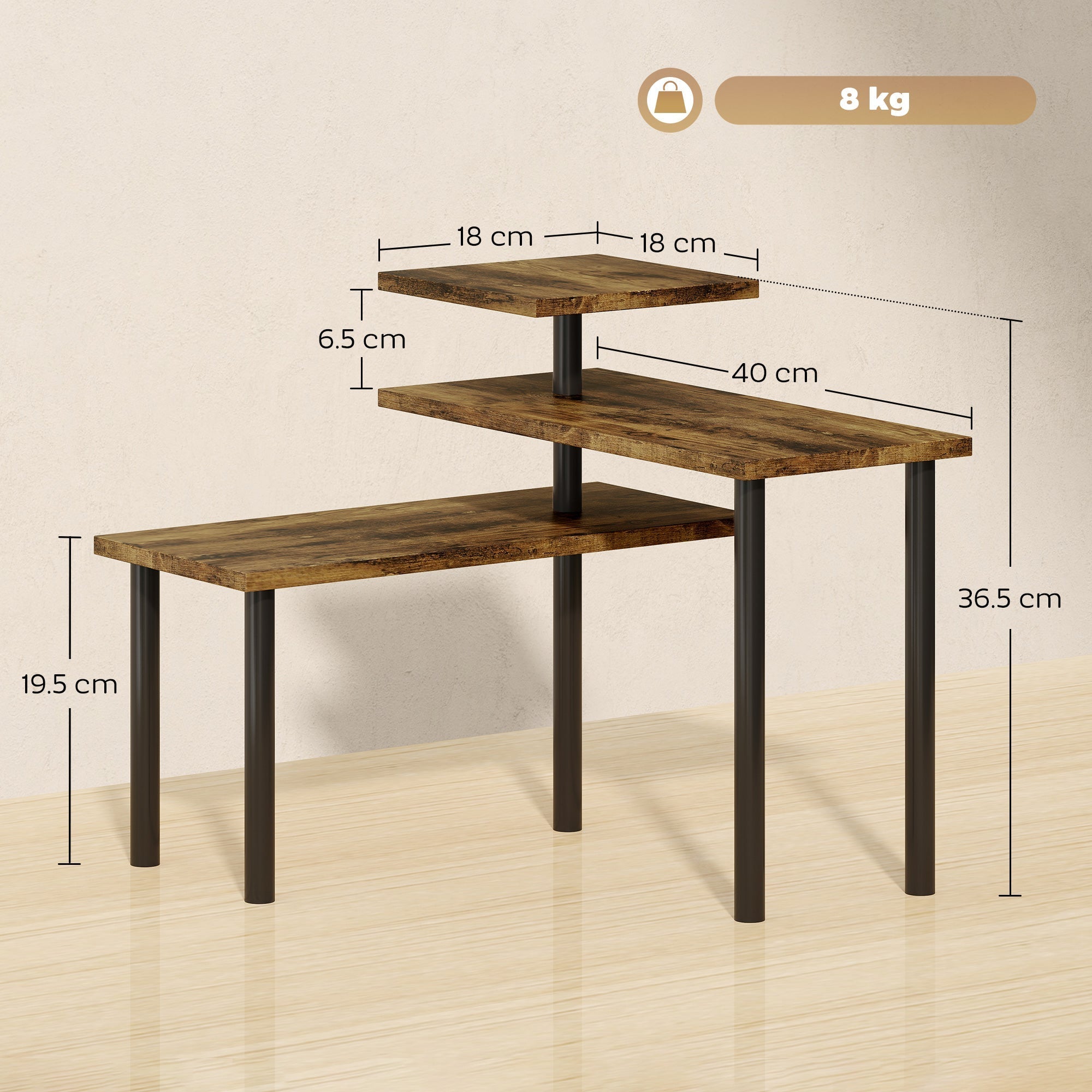 HOMCOM 3-Tier Kitchen Countertop Organiser, Adjustable Spice Rack, Corner Shelf for Kitchen, Coffee Bar, Bathroom, Rustic Brown