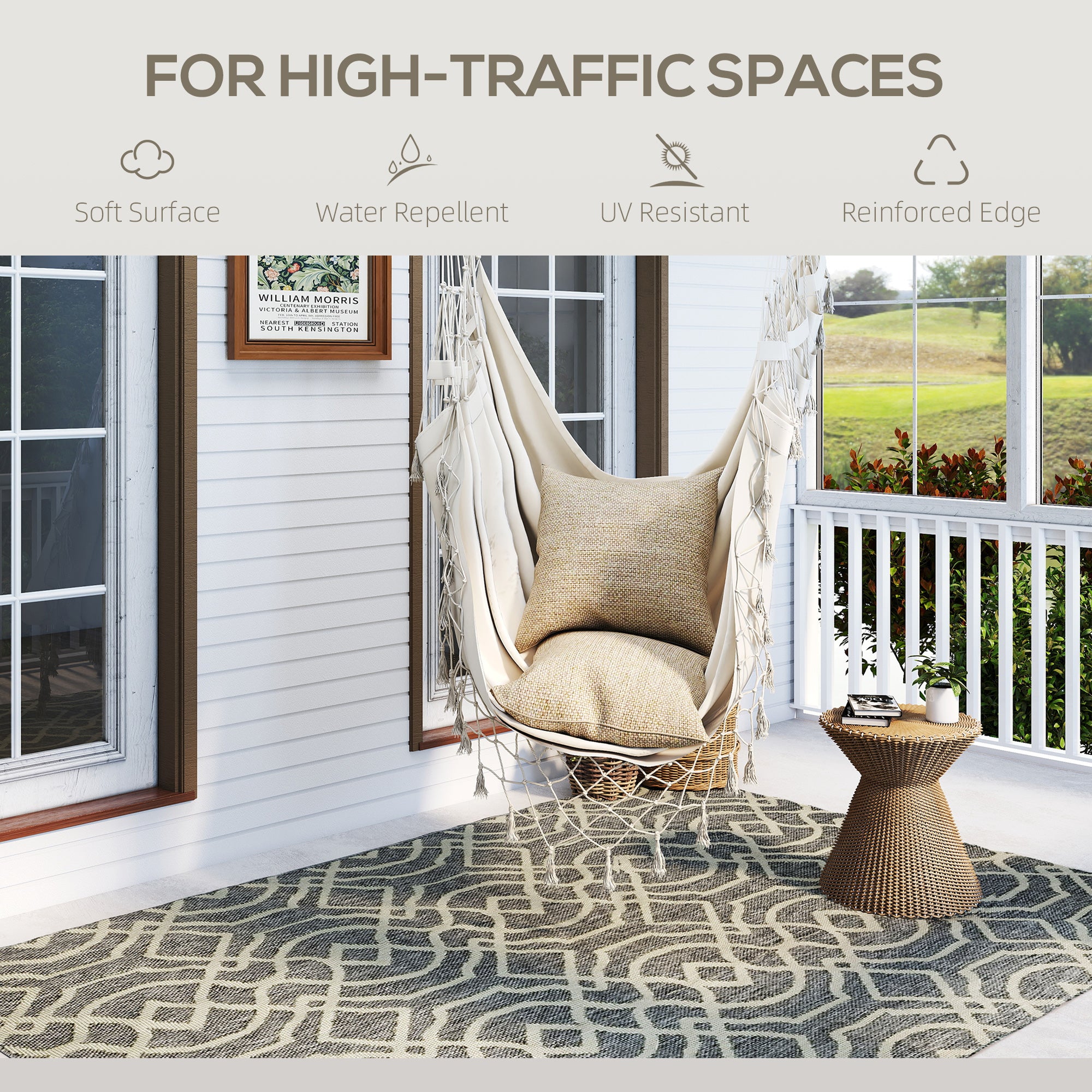 HOMCOM UV Resistant Indoor & Outdoor Area Rug, Easy-Cleaning Machine Washable Rug with Geometric Pattern for Patio, Garden, Kitchen, Bathroom or Living Room, 230 x 160 cm, Grey