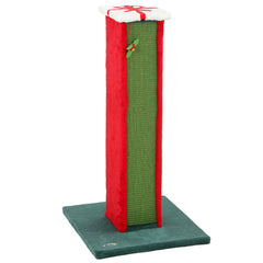 PawHut Cat Scratching Post for Indoor Cats, 81cm Tall Cat Scratcher with Sisal Rope, Hanging Bell Toy, Stable Base, Green & Red