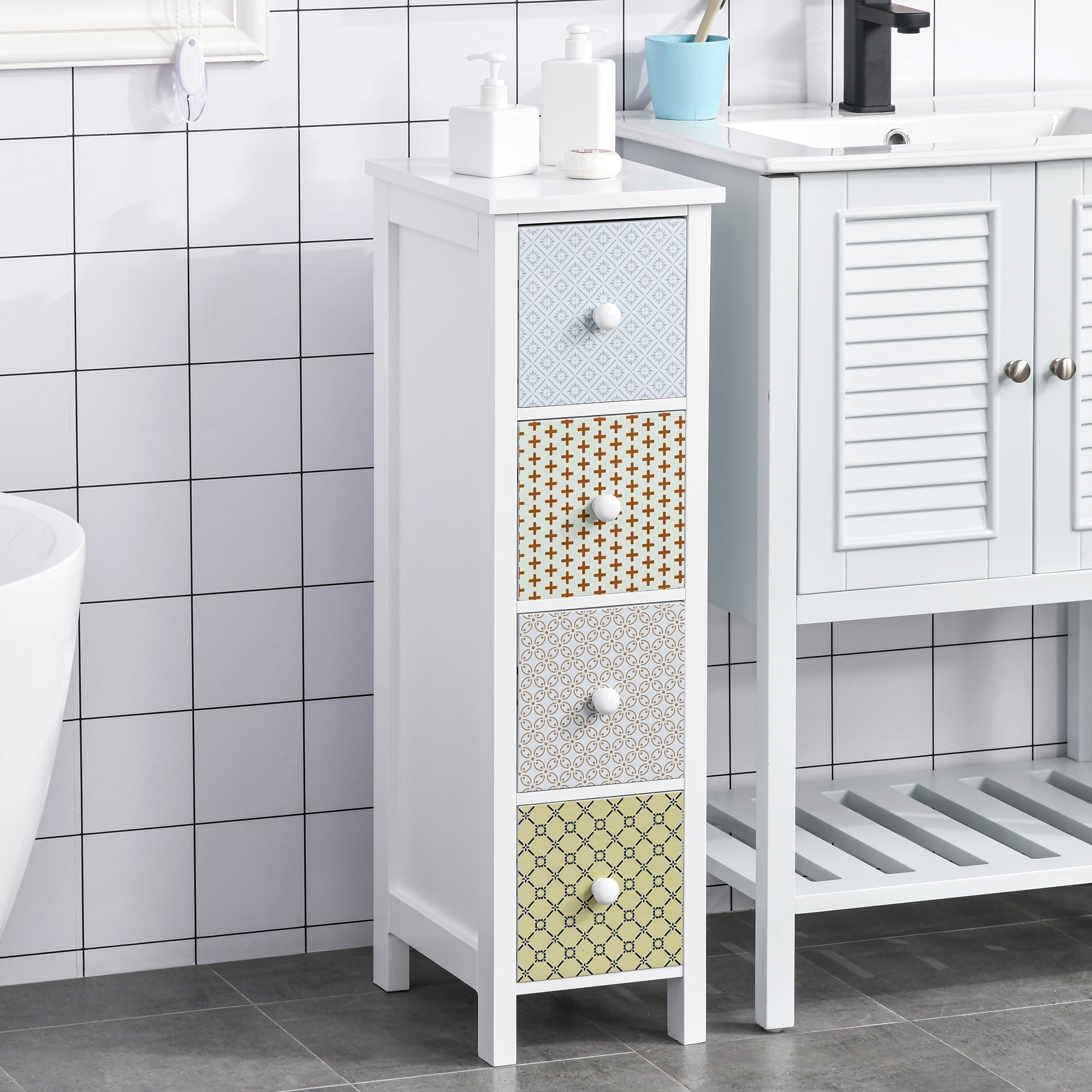 HOMCOM Chest of Drawers, 4 Drawer Dresser, Storage Organizer Toilet Tissue Cabinet for Bedroom, Bathroom