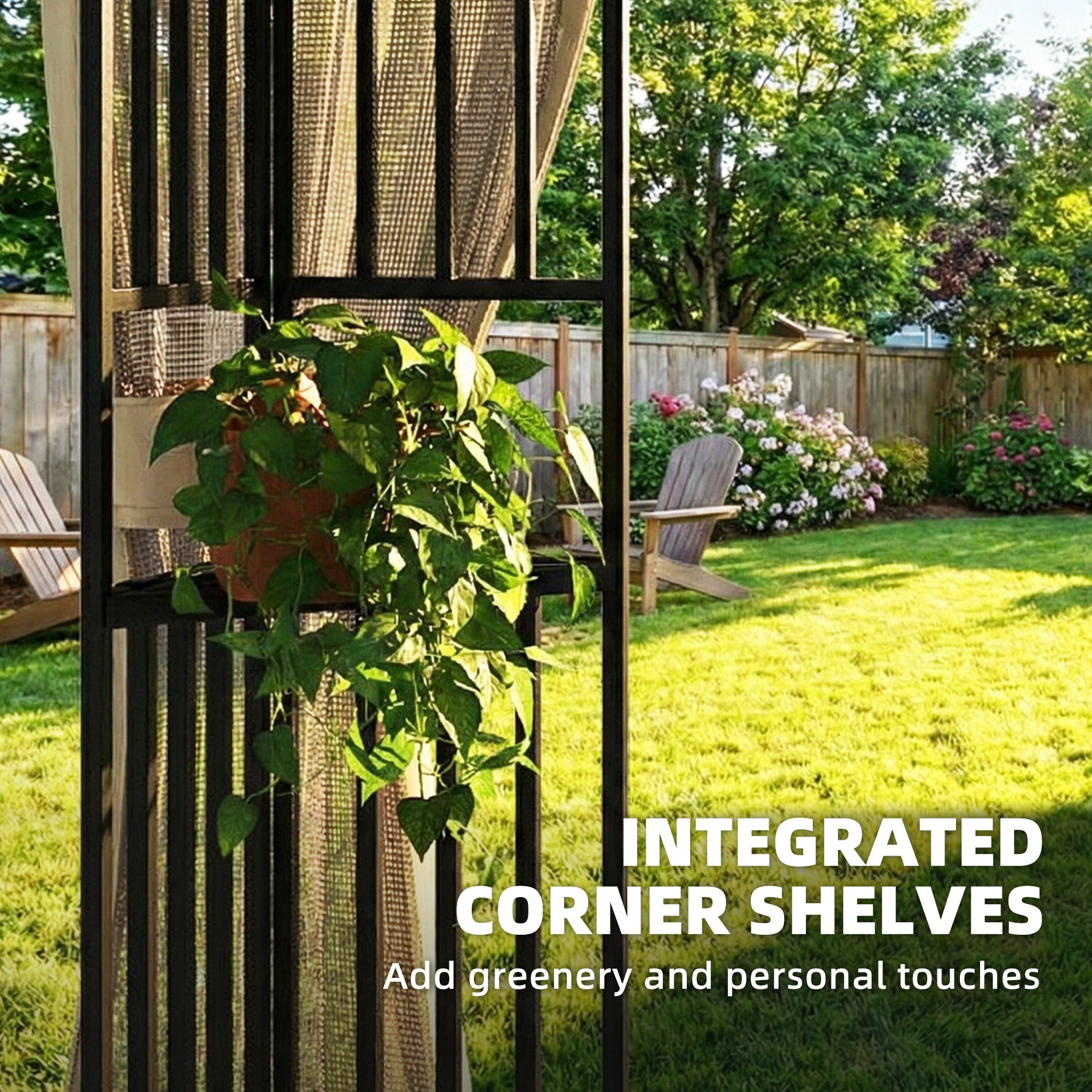 Outsunny 3.3 x 3.3 m Outdoor Garden Gazebo with Post Shelves, UPF50+ Patio Permanent Pavilion with Hook, Khaki